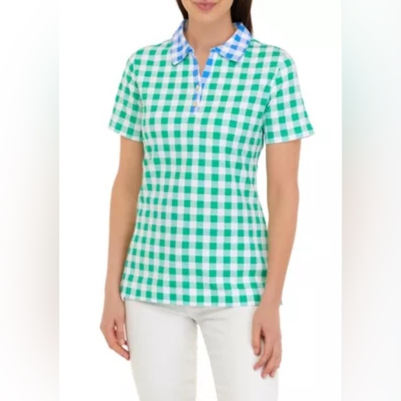 Kim Rogers Tops - Kim Rogers Mixed Polo Checkered Short Sleeve Perfectly Soft Top Tee